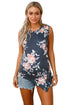 Sexy Black Floral Asymmetric Button Detail Tank Top
